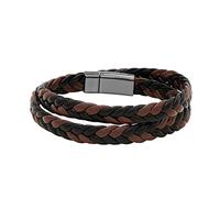 Generisch Orologio da polso parlante con cinturino intrecciato in nero o da uomo con chiusura magnetica in acciaio inox, cinturino in pelle da uomo, con anello extra in acciaio al carbonio, marrone,