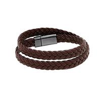 Generisch Orologio da polso parlante con cinturino intrecciato in nero o da uomo con chiusura magnetica in acciaio inox, cinturino in pelle da uomo, con anello extra in acciaio al carbonio, caffè,