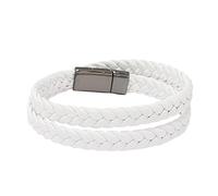 Generisch Orologio da polso parlante con cinturino intrecciato in nero o da uomo con chiusura magnetica in acciaio inox, cinturino in pelle da uomo, con anello extra in acciaio al carbonio, Wh1,