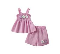 Generisch Outfit estivo per ragazze con bretelle fluenti, pantaloncini floreali, set da due pezzi, ideale per le piccole ariose nella vita di tutti i giorni, perfetto per giocare e il tempo libero
