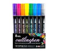Generisch Outline Markers, Outline Penna, 8 colori Outline Glitter Penna impermeabile a due righe Pennino Brillantini Outline Doppia linea, Pennarelli Luminosi per Colorare Evidenziatori Graffiti