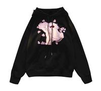 Generisch Oversize Felpa con cappuccio da donna per il tempo libero, adolescente, comoda felpa con cappuccio, a maniche lunghe, tinta unita, per sport, fitness, attività all'aria aperta, 014-nero, L