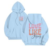Generisch Oversize Felpa con cappuccio da uomo, casual, adolescente, ragazzo, con lettere basiche, stampa Gesù, con cappuccio, a maniche lunghe, con tasche e coulisse, streetwear, 05-azzurro, XL