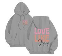 Generisch Oversize Felpa con cappuccio da uomo, casual, adolescente, ragazzo, con lettere basiche, stampa Gesù, con cappuccio, a maniche lunghe, con tasche e coulisse, streetwear, 05-grigio chiaro, L