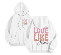 Generisch Oversize Felpa con cappuccio da uomo, casual, adolescente, ragazzo, con lettere basiche, stampa Gesù, con cappuccio, a maniche lunghe, con tasche e coulisse, streetwear, 05-bianco, XXL
