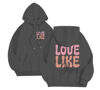 Generisch Oversize Felpa con cappuccio da uomo, casual, adolescente, ragazzo, con lettere basiche, stampa Gesù, con cappuccio, a maniche lunghe, con tasche e coulisse, streetwear, 05-grigio scuro, L