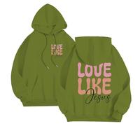 Generisch Oversize Felpa con cappuccio da uomo, casual, adolescente, ragazzo, con lettere basiche, stampa Gesù, con cappuccio, a maniche lunghe, con tasche e coulisse, streetwear, 05-verde, L