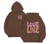 Generisch Oversize Felpa con cappuccio da uomo, casual, adolescente, ragazzo, con lettere basiche, stampa Gesù, con cappuccio, a maniche lunghe, con tasche e coulisse, streetwear, 05-marrone, XXL