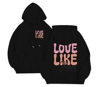 Generisch Oversize Felpa con cappuccio da uomo, casual, adolescente, ragazzo, con lettere basiche, stampa Gesù, con cappuccio, a maniche lunghe, con tasche e coulisse, streetwear, 05-nero, 3XL
