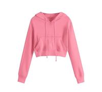 Generisch Oversize Maglione da donna corto, a maniche lunghe da donna, in cotone, con cappuccio, per il tempo libero, giacca in pile ausiliario, comoda con tasche, vestibilità protshit, giacca