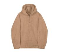 Generisch Oversized Felpa da uomo con cappuccio fuzzy, felpa da uomo, con zip a 1/4, top oversize, giacca in pile a maniche lunghe con tasche, felpe da uomo senza, cachi, XXL