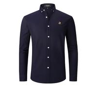 Generisch Oxford Camicia da uomo in cotone, con collo alto, con bottoni, slim fit, tinta unita, per il tempo libero, traspirante, leggera, casual, da lavoro, Blu mare, XS