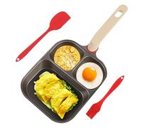 Generisch Padella per uova, 3 tazze, per la colazione, con raschietto e pennello per olio, manico ergonomico, per colazione, mattina, cucina, per la preparazione del mattino in casa