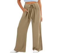 Generisch Palazzo pantaloni bambina a gamba larga, vita alta, pantaloni per il tempo libero, abbigliamento casual per spiaggia, viaggi e vacanze pantaloni corti bambina, cachi, 12-13 Jahre