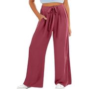 Generisch Palazzo Pantaloni Ragazza a Gamba Larga, Vita Alta, Pantaloni Fluenti Tempo Libero Abbigliamento Casual Per Spiaggia, Viaggi e Vacanze Tuta Da Ginnastica E Pantaloni Ragazze, rosa intenso