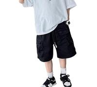 Generisch Pantaloncini cargo da ragazzo con elastico per bambini attivi, ragazzi in attività all'aria aperta, con pratiche tasche, vestibilità comoda per le avventure quotidiane, Nero , 6-7 Anni