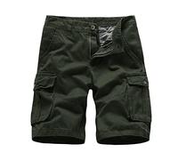 Generisch Pantaloncini cargo da uomo, elasticizzati, in jeans corti, pantaloni cargo, jeans estivi, con chiusura lampo, pantaloni da jogging con tasche multiple, verde militare, XL