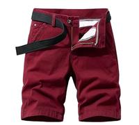 Generisch Pantaloncini cargo da uomo, in cotone, corti, bermuda estivi, da uomo, estivi, pantaloni cargo corti, pantaloni chino con tasche, senza cintura, Colore: rosso, L