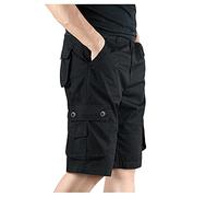 Generisch Pantaloncini cargo da uomo, pantaloni corti, estivi, in cotone, leggeri, bermuda corti, estivi, traspiranti, da trekking, multi tasche, classiche, tasche multiple, Nero , M