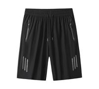 Generisch Pantaloncini corti da uomo, estivi, da uomo, taglie grandi, in seta di ghiaccio, comodi pantaloncini da uomo, ad asciugatura rapida, traspiranti, in tessuto, casual, fitness, da corsa, Nero