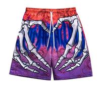 Generisch Pantaloncini corti da uomo, regolari, con stampa, da spiaggia, estivi, con stampa a mano, per uomo, pantaloncini sportivi corti per festival, feste, Colore: rosso, L