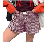 Generisch Pantaloncini da donna con abbottonatura, a quadretti, morbidi per un dolce comfort durante il sonno, pantaloni da pigiama come biancheria da notte, taglio casual, materiale traspirante per