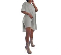 Generisch Pantaloncini da donna in due pezzi con top a maniche corte, per il tempo libero, le vacanze, vestibilità larga, set elegante, ideale da abbinare nella vita di tutti i giorni, grigio., XL
