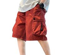 Generisch Pantaloncini da jogging cargo, estivi, pantaloni cargo corti, in vita elasticizzata, con coulisse, alla moda, estivi, per il tempo libero, per bambini, Brick rosso, 9-10 Anni