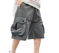Generisch Pantaloncini da jogging cargo, estivi, pantaloni cargo corti, in vita elasticizzata, con coulisse, alla moda, estivi, per il tempo libero, per bambini, grigio., 9-10 Anni