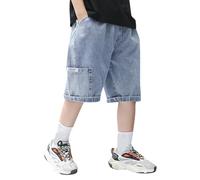 Generisch Pantaloncini da jogging per bambini in jeans per ragazzi con tasche, pantaloncini corti in jeans con coulisse, pantaloncini estivi in denim per età 3-12
