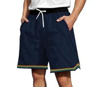 Generisch Pantaloncini da uomo, casual, comodi, elastici, sportivi, estivi, per allenamento, fascia elastica in vita, leggeri, per sport all'aria aperta, Blu marino, L