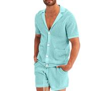 Generisch Pantaloncini da uomo in due pezzi in seta con maniche corte, per il tempo libero e il lavoro, elegante