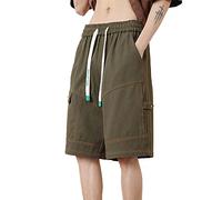 Generisch Pantaloncini da uomo per il tempo libero con vita elastica, gamba dritta, per avventure estive e pratiche tasche cargo ideali per le attività all'aria aperta, verde, 7XL