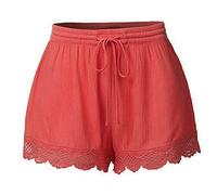 Generisch Pantaloncini estivi da donna, con pizzo floreale, con coulisse, comodi, basic per il tempo libero, alla moda, casual, grandi dimensioni, estivi, Rosso anguria., 3XL