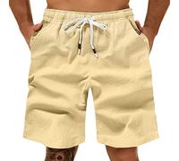 Generisch Pantaloncini estivi da uomo, in cotone, pantaloni corti con elastico, leggeri, estivi, per il tempo libero, con tasche, pantaloncini da uomo in cotone e lino, da uomo, palestra, pantaloni