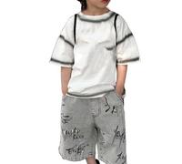 Generisch Pantaloncini estivi in denim per ragazzi con stampa a lettere alla moda per uno stile casual e casual, comodi libertà di movimento durante tutte le attività, grigio., 5-6 Anni