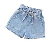 Generisch Pantaloncini estivi in jeans per bambini con ricamo a orso, graziosi pantaloncini per il tempo libero per bambine, Azzurro, 13-14 Anni