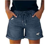 Generisch Pantaloncini in denim con elastico in vita, da donna, estivi, comodi, perfetti con taglio casual per tutti i giorni, top traspiranti in resistente tessuto jeans versatile, Blu, S