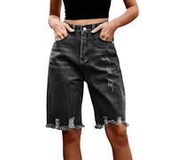 Generisch Pantaloncini in jeans da donna, estivi, con tasche frayed Raw Hem, tinta unita, casual, in denim grattugiato a mano, a vita alta, pantaloni classici, grigio scuro, m