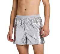 Generisch Pantaloncini metallizzati da uomo con paillette glitterate, effetto pelle, boxer da spiaggia, sport, palestra, jogging, pantaloni corti per il tempo libero, traspiranti, biancheria intima