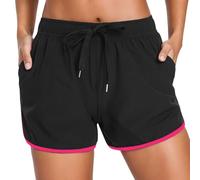 Generisch Pantaloncini sportivi da donna, casual, comodi, corti da yoga, leggeri e ariosi, estivi, traspiranti, elastici, con coulisse e tasche, Stile/F02 rosa acceso, XXL