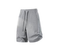 Generisch Pantaloncini sportivi da uomo alla moda dal taglio ampio con motivo a righe, pratico cordoncino per le giornate estive attive, bianco, XXL
