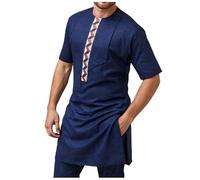 Generisch Pantaloni a maniche corte da uomo, stile etnico, 2 pezzi, estivi, slim fit, leggeri, eleganti, Blu scuro, XXL