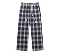 Generisch Pantaloni a quadri unisex alla moda con coulisse, ampia vestibilità per uno stile casual da uomo nella vita di tutti i giorni, Nero , S