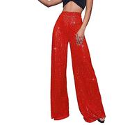 Generisch Pantaloni a zampa da donna, 70 pezzi, con glitter metallizzati, a gamba larga, a vita alta, pantaloni da danza, pantaloni da discoteca, RD1, 3XL