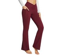 Generisch Pantaloni antipioggia da donna a vita alta, elasticizzati, stile bootcut, yoga, casual, alla moda, con tasche, leggings per Halloween, da donna, Colore: rosso, S