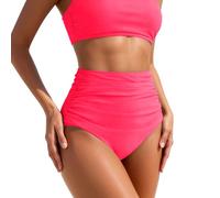 Generisch Pantaloni bikini dal taglio alto per una forma a triangolo snellente come abbigliamento da spiaggia e piscina, rosa intenso, S