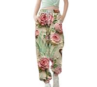 Generisch Pantaloni caldi da ragazza, alla moda, comodi, stampati, casual, per attività all'aperto, elasticizzati, a vita alta, per il tempo libero, a gamba larga, con tasche, Mr3, 100