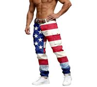 Generisch Pantaloni cargo casual da uomo con pratiche tasche, perfetti per il giorno dell'indipendenza, feste patriottiche, comodi pantaloni per il tempo libero, materiale robusto, Colore: rosso, S