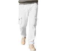 Generisch Pantaloni cargo casual da uomo con tasche, forma dritta per un comodo comfort quotidiano nella stagione fredda, bianco, 3XL
